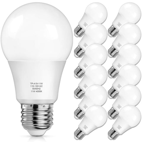 Mlambert 12-Pack A19 LED Light Bulbs, 11W, 4000K, E26 Base