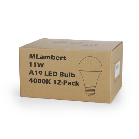 Mlambert 12-Pack A19 LED Light Bulbs, 11W, 4000K, E26 Base
