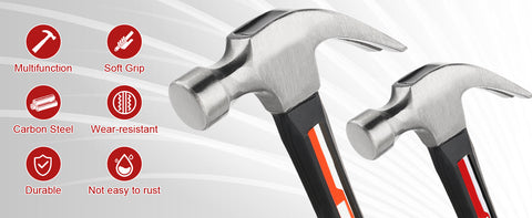 The hot selling item MAXVOLADOR Hammer Set, 8oz & 20oz Claw Hammers, Polished Carbon Steel Hammer-Head & Fiberglass Handle with Rubber Grip