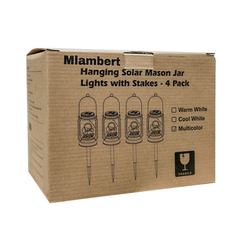 Mlambert 4 Pack Solar Hanging Mason Jar Lights