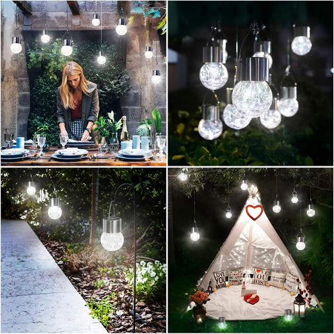 MAXvolador 12-Pack Multicolor Crackle Glass Hanging Solar Lights