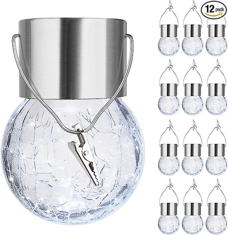 MAXvolador 12-Pack Multicolor Crackle Glass Hanging Solar Lights