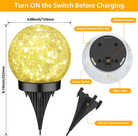MAXvolador 2-pack Solar Globe Lights with Crackled Glass