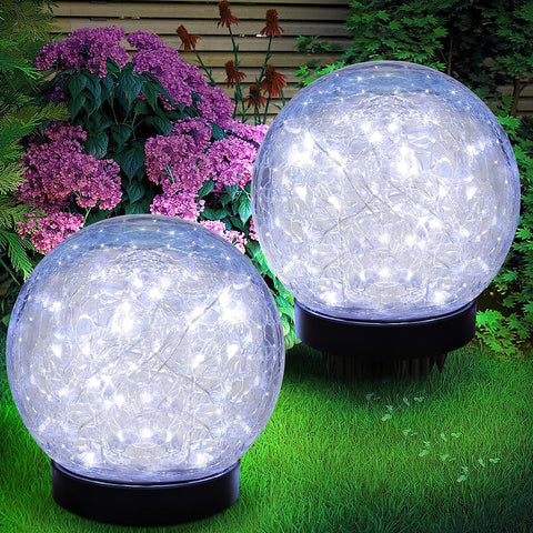 MAXvolador 2-pack Solar Globe Lights with Crackled Glass