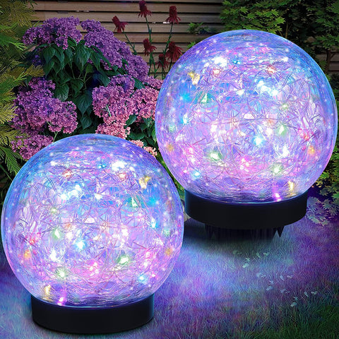 MAXvolador 2-pack Solar Globe Lights with Crackled Glass