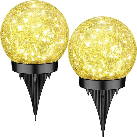 MAXvolador 2-pack Solar Globe Lights with Crackled Glass
