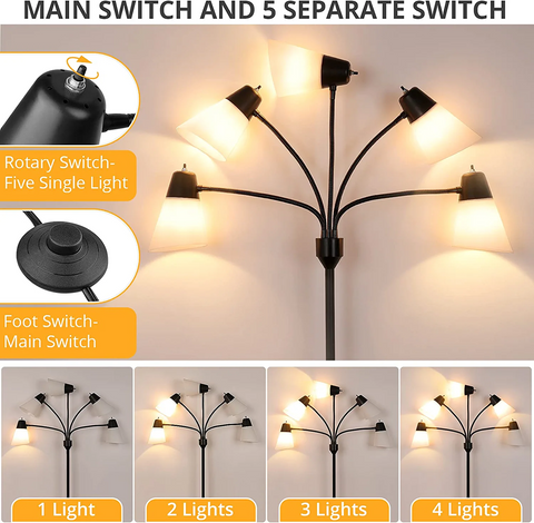 MAXvolador Medusa Multi Head Modern Tall Standing Lamps with 2 Set of Shades