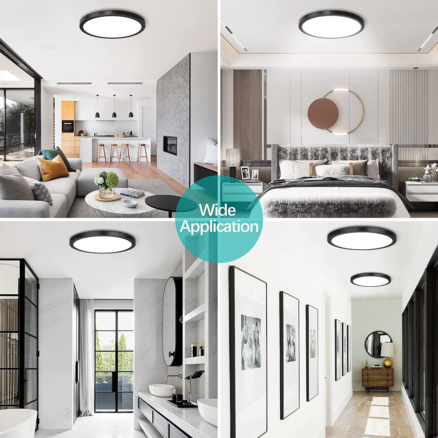 Maxvolador 2-Pack LED Flush Mount Ceiling Light, 12 inch Ceiling Light Fixture, 24W (150W Equivalent), Dimmable 2100lm, Daylight White 5000K, Black Round Ceiling Lamp Surface Mount for Kitchen Hallway Living Room Bed Room