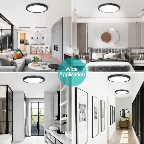 Maxvolador 2-Pack LED Flush Mount Ceiling Light, 12 inch Ceiling Light Fixture, 24W (150W Equivalent), Dimmable 2100lm, Daylight White 5000K, Black Round Ceiling Lamp Surface Mount for Kitchen Hallway Living Room Bed Room