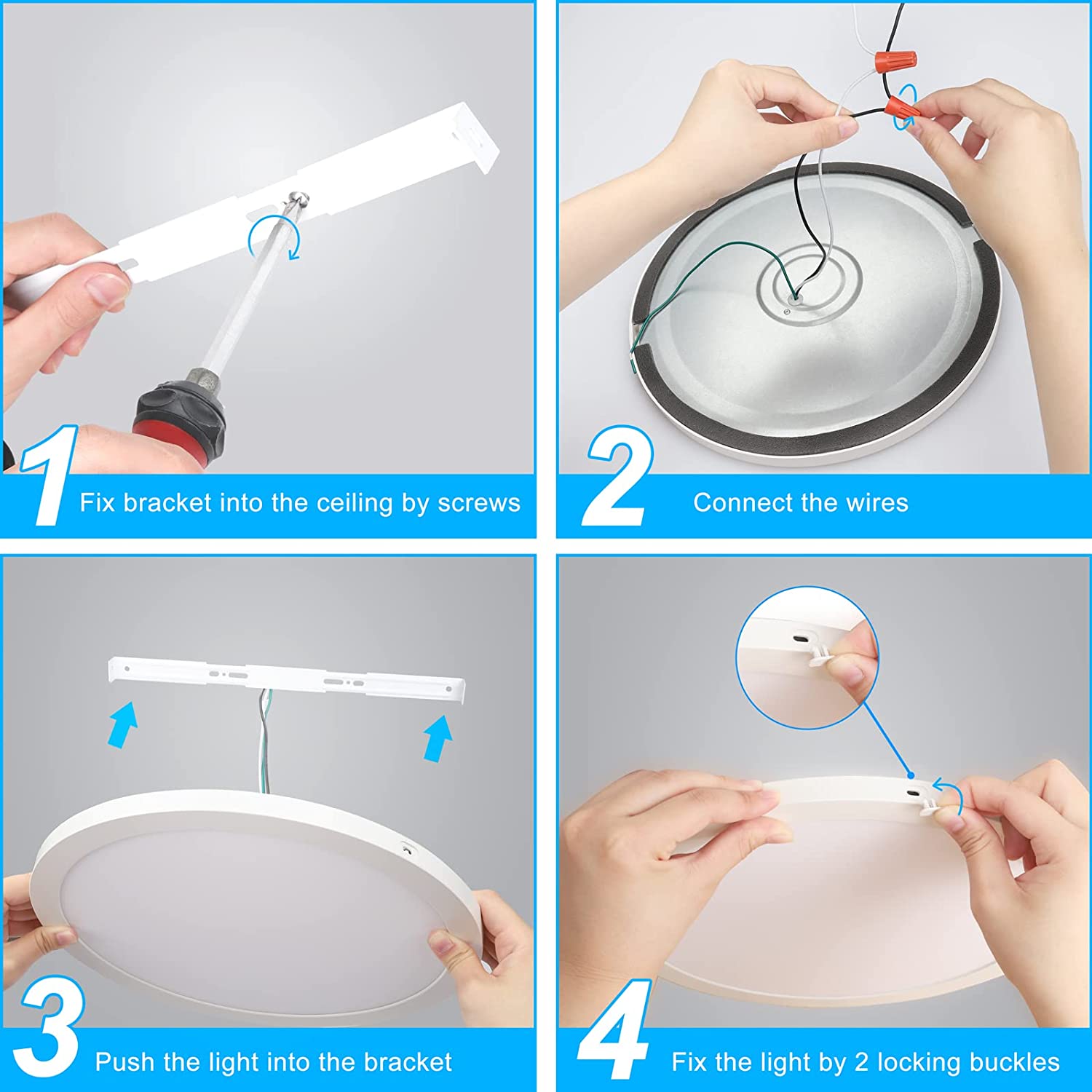 Maxvolador 2-Pack LED Flush Mount Ceiling Light, 12 inch Ceiling Light Fixture, 24W (150W Equivalent), Dimmable 2100lm, Daylight White 5000K, Round Ceiling Lamp Installation Details
