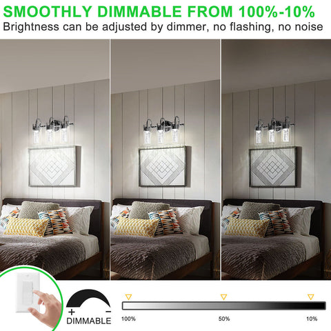 Maxvolador 3-Light LED Vanity Light Fixture, 1500Lumen Dimmable Wall Sconce Lighting, Modern Bathroom Wall Lights with Crystal Bubble Glass 21W, Cool White Over Mirror Vanity Lamp, Chrome Finish, Smoothly Dimmable