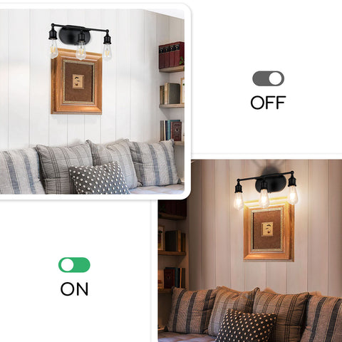 Maxvolador 3-Light Vanity Light Fixture, Industrial Wall Sconce Lighting Black, Farmhouse Bathroom Vanity Wall Lights E26 Base, Vintage Metal Indoor Wall Lamp for Living Room, Globe Not Included, Switch effect display