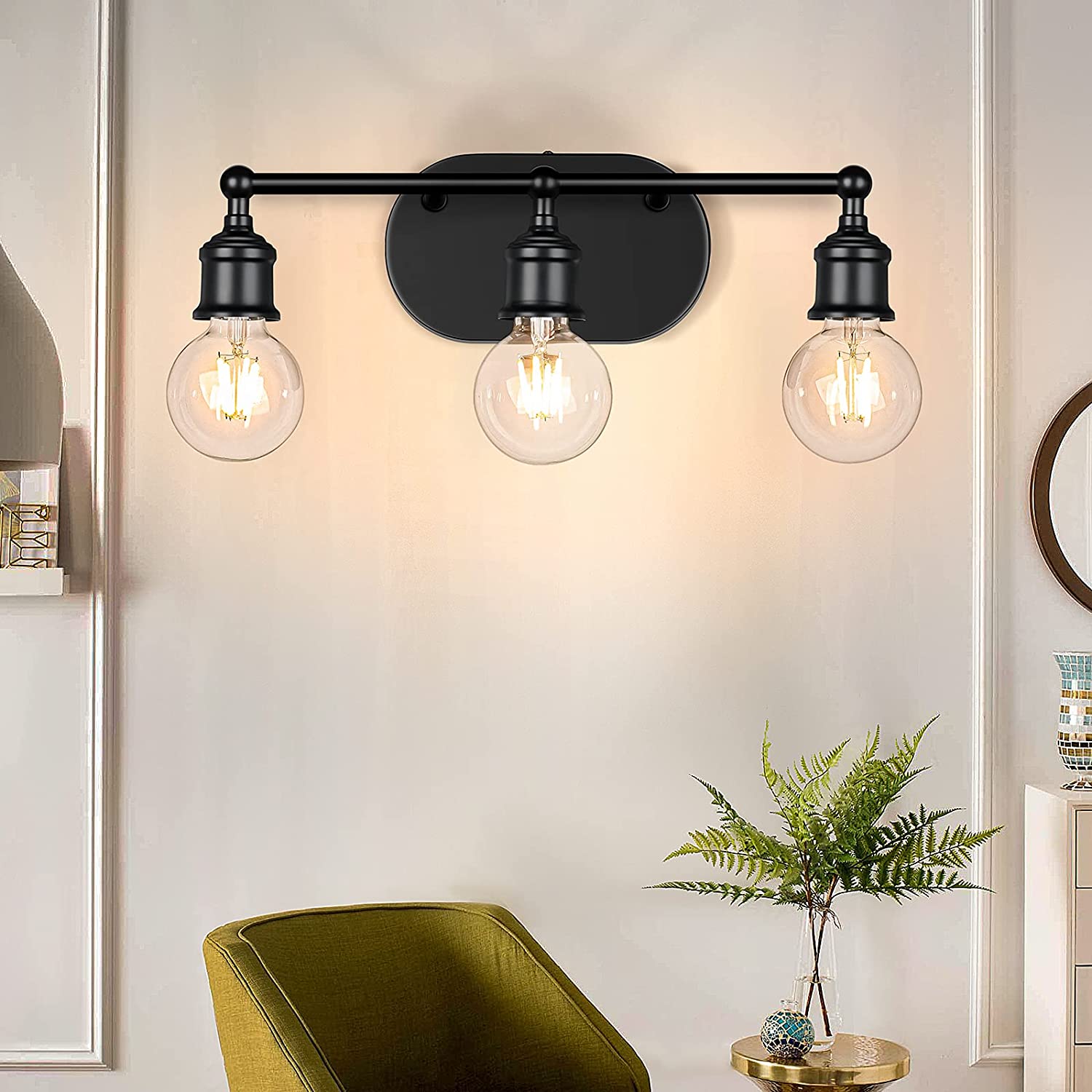 Maxvolador 3-Light Vanity Light Fixture, Industrial Wall Sconce Lighting Black, Farmhouse Bathroom Vanity Wall Lights E26 Base, Vintage Metal Indoor Wall Lamp for Mirror, Globe Not Included