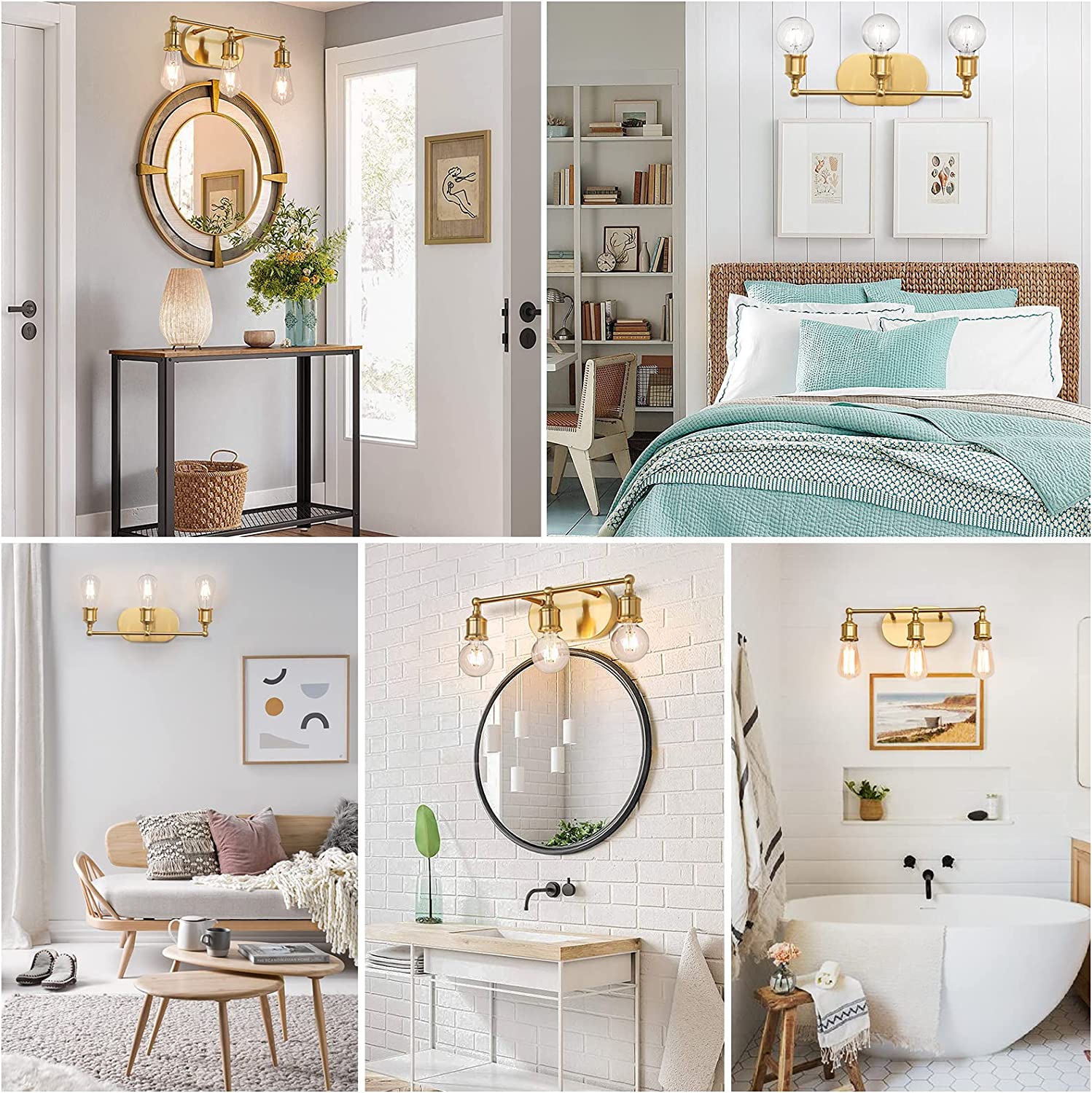 Maxvolador 3-Light Vanity Light Fixture, Industrial Wall Sconce Lighting Gold, Farmhouse Bathroom Vanity Wall Lights E26 Base, Vintage Metal Indoor Wall Lamp for Living Room bathroom bedroom, Globe Not Included