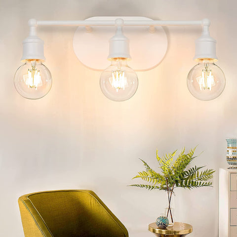 Maxvolador 3-Light Vanity Light Fixture, Industrial Wall Sconce Lighting White, Farmhouse Bathroom Vanity Wall Lights E26 Base, Vintage Metal Indoor Wall Lamp for Living Room, Globe Not Included