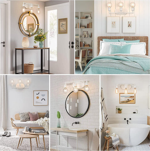 Maxvolador 3-Light Vanity Light Fixture, Industrial Wall Sconce Lighting White, Farmhouse Bathroom Vanity Wall Lights E26 Base, Vintage Metal Indoor Wall Lamp for Living Room bathroom bedroom, Globe Not Included