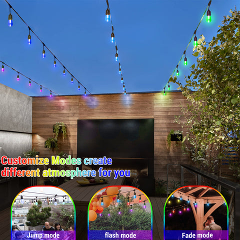 MAXvolador 48FT Solar Outdoor RGB String Lights & 6 Lighting Modes