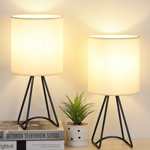 MAXvolador Set of 2 Bedside Table Lamps with Linen Fabric Shade