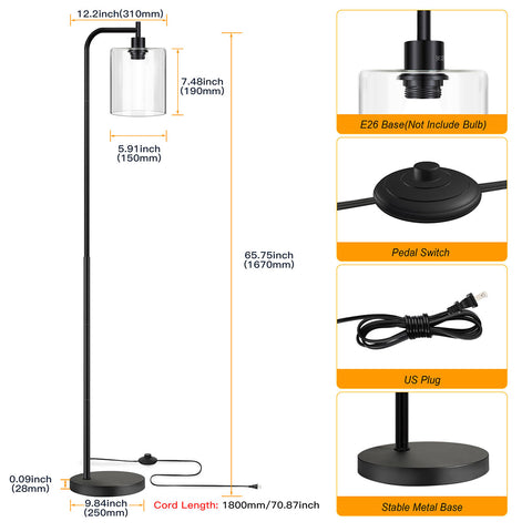 MAXvolador Industrial Floor Lamp with Hanging Clear Glass Shade