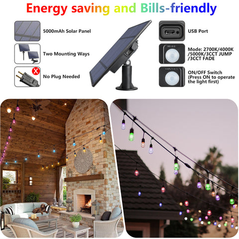 MAXvolador 48FT Solar Outdoor RGB String Lights & 6 Lighting Modes