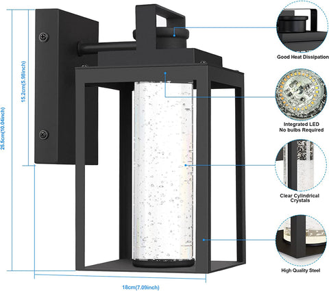 MAXvolador Outdoor LED Wall Lantern with Crystal Bubble Glass