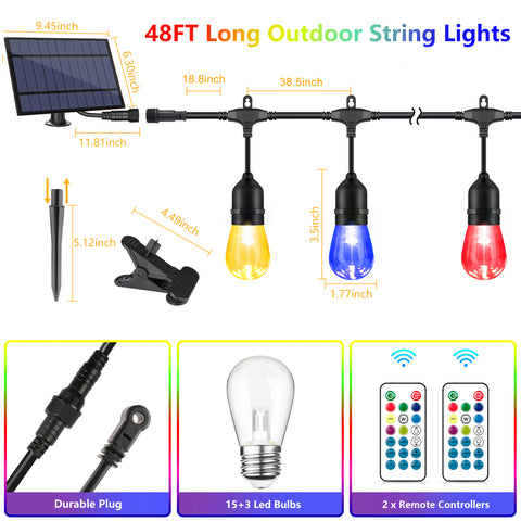 MAXvolador 48FT Solar Outdoor RGB String Lights & 6 Lighting Modes