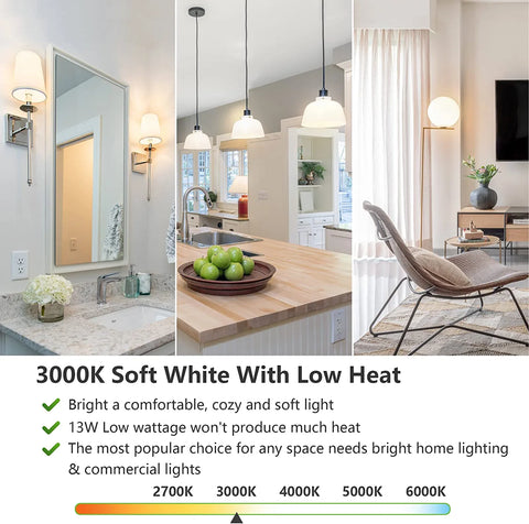 MAXvolador 4-Pack A19 LED Light Bulbs 13W, 2700-6000K, E26 Base