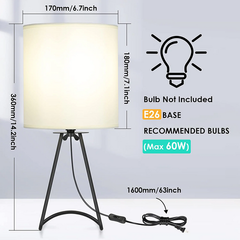 MAXvolador Set of 2 Bedside Table Lamps with Linen Fabric Shade