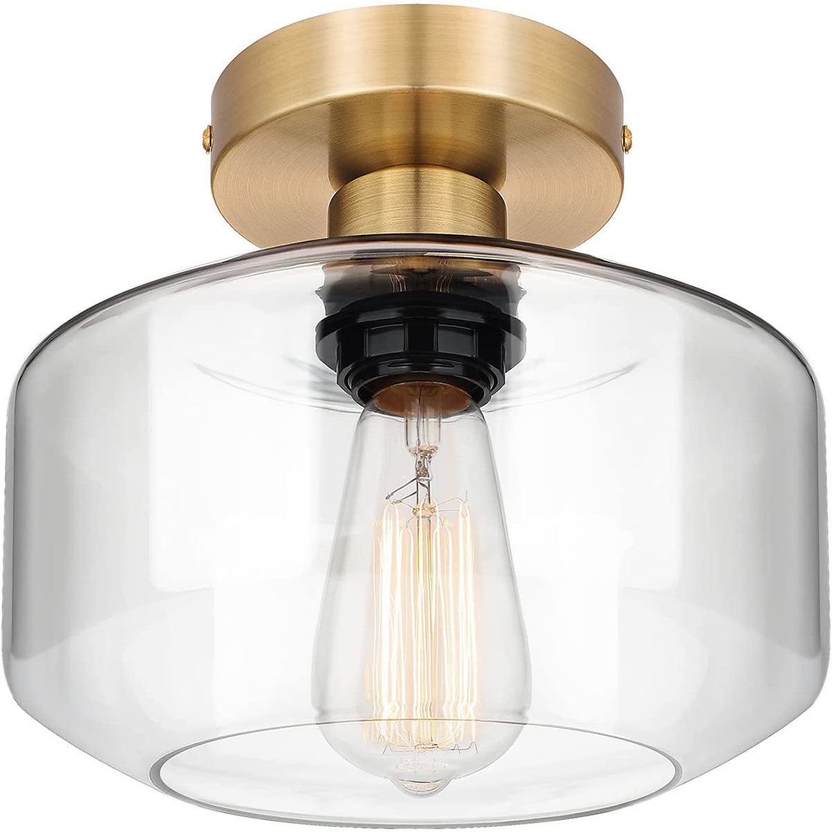 MAXvolador Industrial Semi Flush Mount Ceiling Light Gold, Clear Glass Pendant Lamp Shade, Farmhouse Lighting for Porch Hallway Kitchen Bedroom, Vintage Hanging Light Fixtures, Bulb Not Included