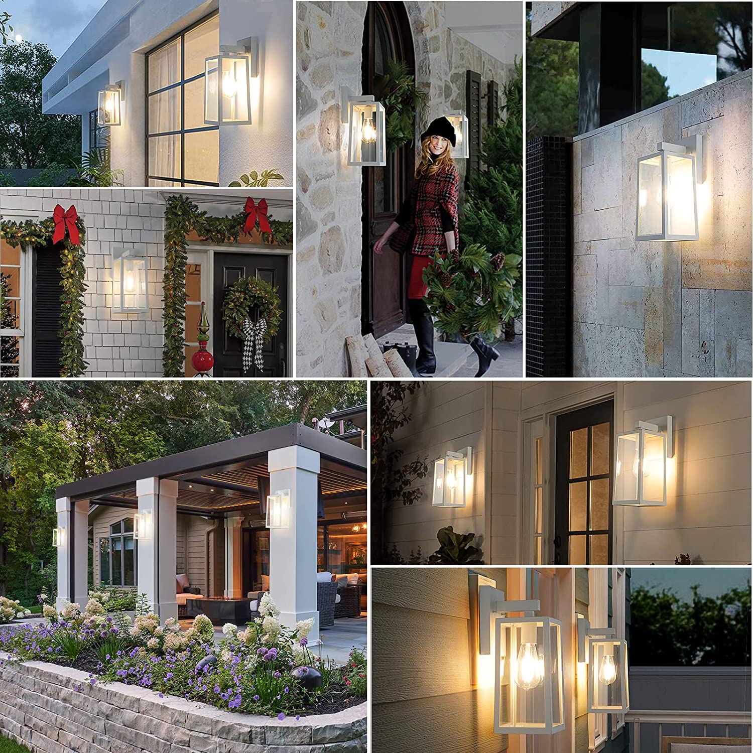 MAXvolador Outdoor Wall Lantern, Exterior Waterproof Wall Sconce Light Fixtures, Ivory White Outdoor Porch Light with Toughened Glass Shade, Anti-Rust E26 Socket Front Door Wall Mount Lamp for Garage, 2 Pack