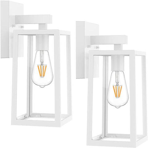 MAXvolador Outdoor Wall Lantern, Exterior Waterproof Wall Sconce Light Fixtures, Ivory White Porch Light with Toughened Glass Shade, Anti-Rust E26 Socket Front Door Wall Mount Lamp for Garage, 2 Pack