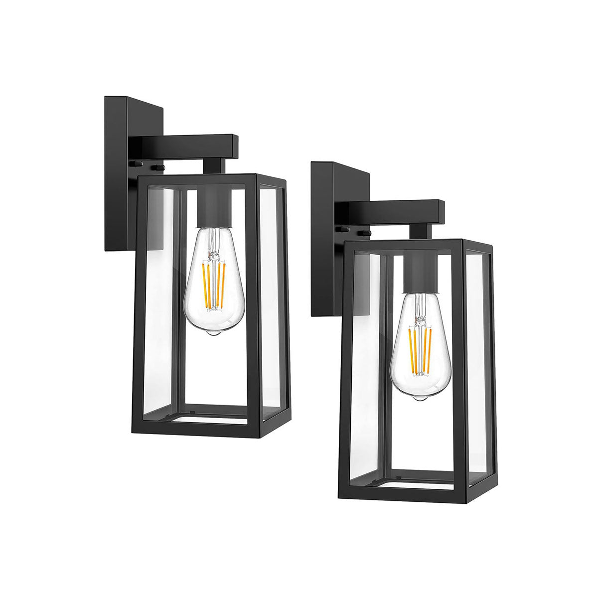 MAXvolador Outdoor Wall Sconce, Exterior Waterproof Wall Lantern Light Fixtures, Black Porch Lights with Toughened Glass Shade, Anti-Rust E26 Socket Front Door Wall Mount Lighting for Garage, 2 Pack
