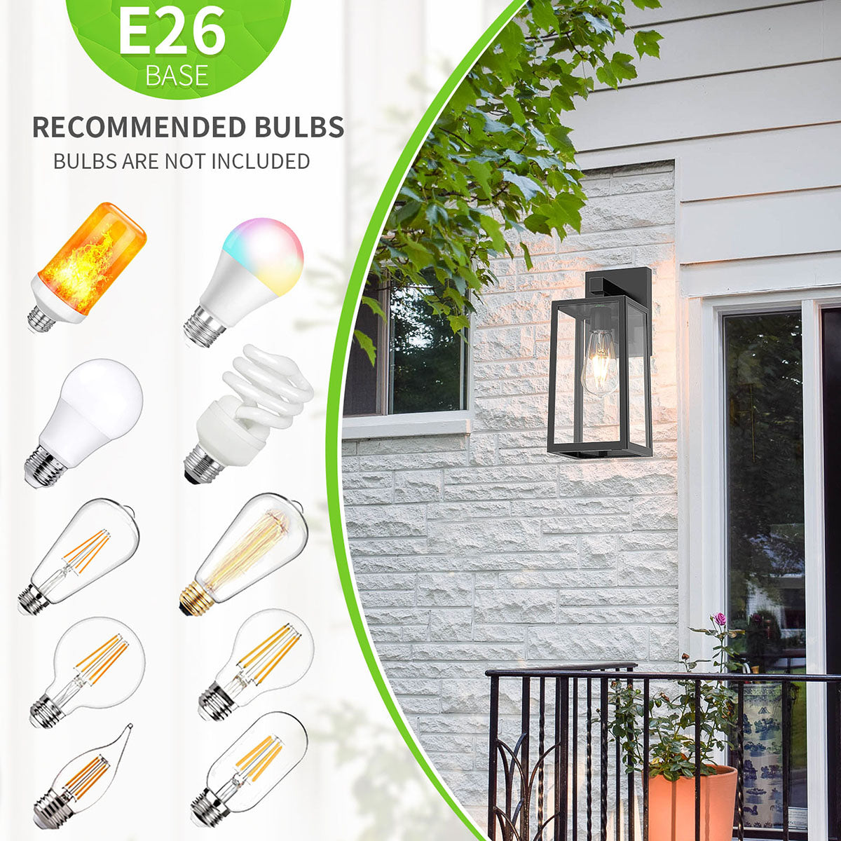 MAXvolador Outdoor Wall Sconce, Exterior Waterproof Wall Lantern Light Fixtures, Black Porch Lights with Toughened Glass Shade, Anti-Rust E26 Socket Front Door Wall Mount Lighting for Garage, 2Pack，Recommended Bulbs