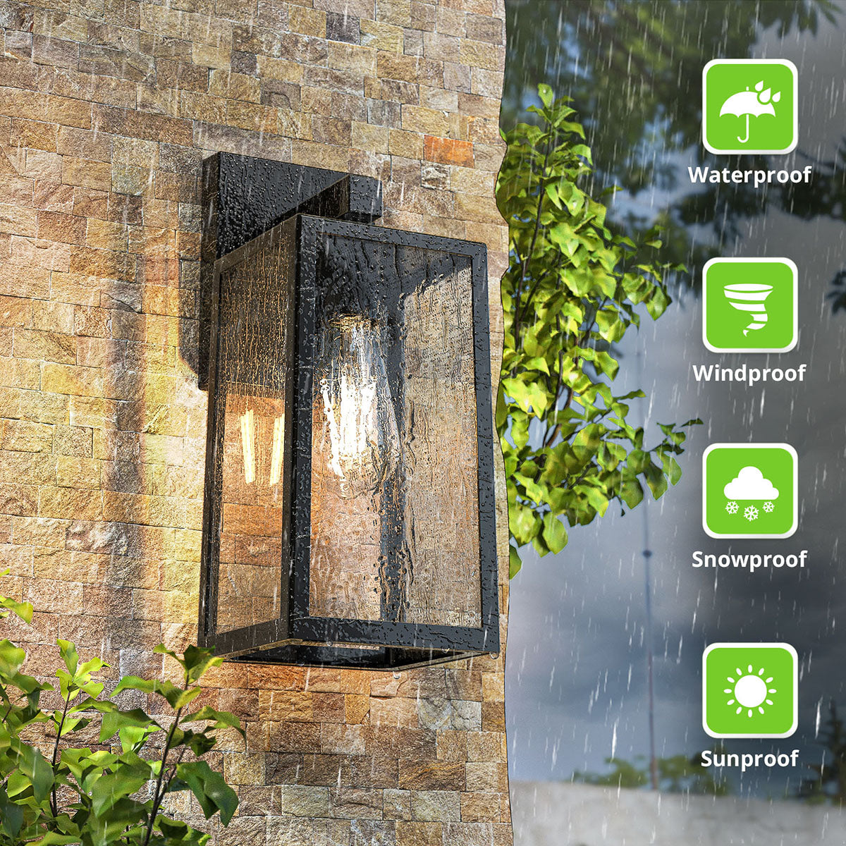 MAXvolador Outdoor Wall Sconce, Exterior Waterproof Wall Lantern Light Fixtures, Black Porch Lights with Toughened Glass Shade, Anti-Rust E26 Socket Front Door Wall Mount Lighting for Garage, 2Pack,Suitable for all weather