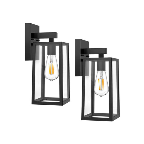 MAXvolador Outdoor Wall Sconce, Exterior Waterproof Wall Lantern Light Fixtures, Black Porch Lights with Toughened Glass Shade, Anti-Rust E26 Socket Front Door Wall Mount Lighting for Garage, 2 Pack