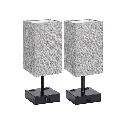 MAXvolador Touch Control Table Lamp, 3 Way Dimmable Bedside Desk Lamps with 2 USB Charging Ports 2 AC Outlets,Grey Fabric Shade Modern Nightlight for Bedroom, ST64 LED Bulbs Included,Set of 2