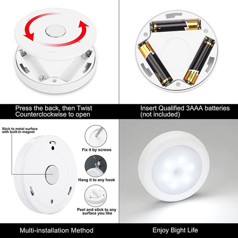MAXvolador Upgraded Motion Sensor LED Night Light, Non-Fall Cordless Battery-Powered Wall Light, Stick-on Magnet Closet Lights, Safe Lights for Stairs, Hallway, Kitchen, Cabinet (10Pack, White),Enjoy bight life
