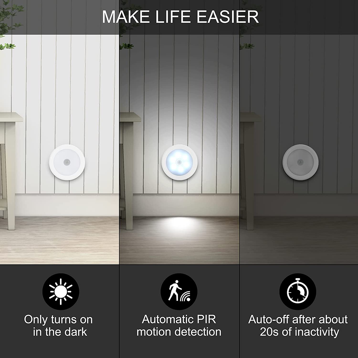 MAXvolador Upgraded Motion Sensor LED Night Light, Non-Fall Cordless Battery-Powered Wall Light, Stick-on Magnet Closet Lights, Safe Lights for Stairs, Hallway, Kitchen, Cabinet (10Pack, White)，Make life easier
