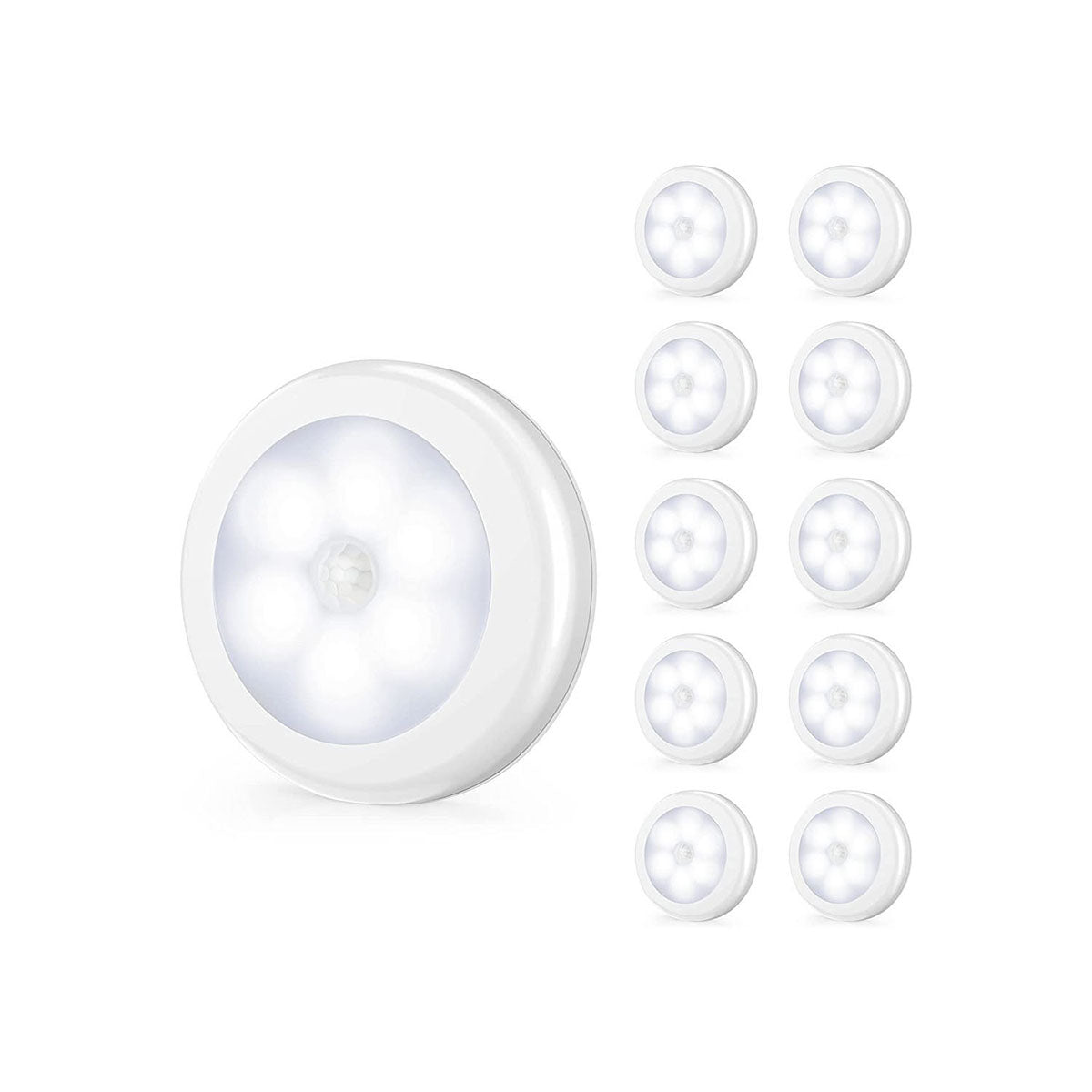 MAXvolador Upgraded Motion Sensor LED Night Light, Non-Fall Cordless Battery-Powered Wall Light, Stick-on Magnet Closet Lights, Safe Lights for Stairs, Hallway, Kitchen, Cabinet (Pack of 10, White)
