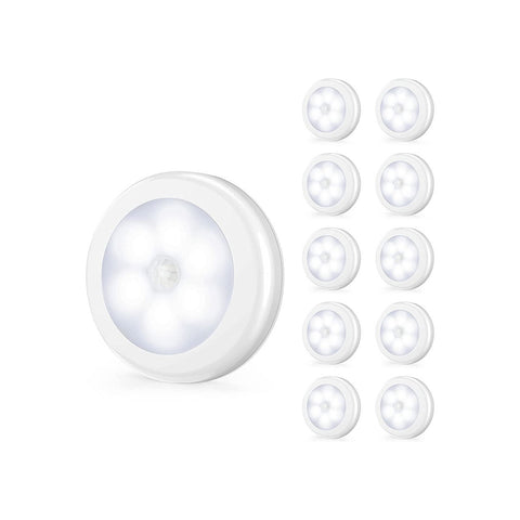 MAXvolador Upgraded Motion Sensor LED Night Light, Non-Fall Cordless Battery-Powered Wall Light, Stick-on Magnet Closet Lights, Safe Lights for Stairs, Hallway, Kitchen, Cabinet (Pack of 10, White)