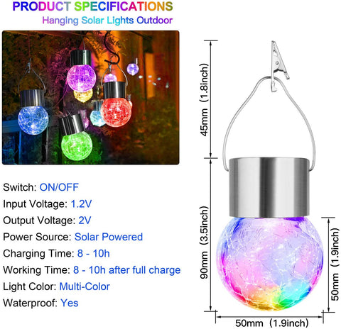 Maxvolador 12-Pack Hanging Solar Lights Outdoor, Decorative Cracked Glass Ball Light, Solar Powered Waterproof Globe Lighting  for Garden, Yard, Patio, Tree, Holiday Decoration(Multicolor),Product Specifications