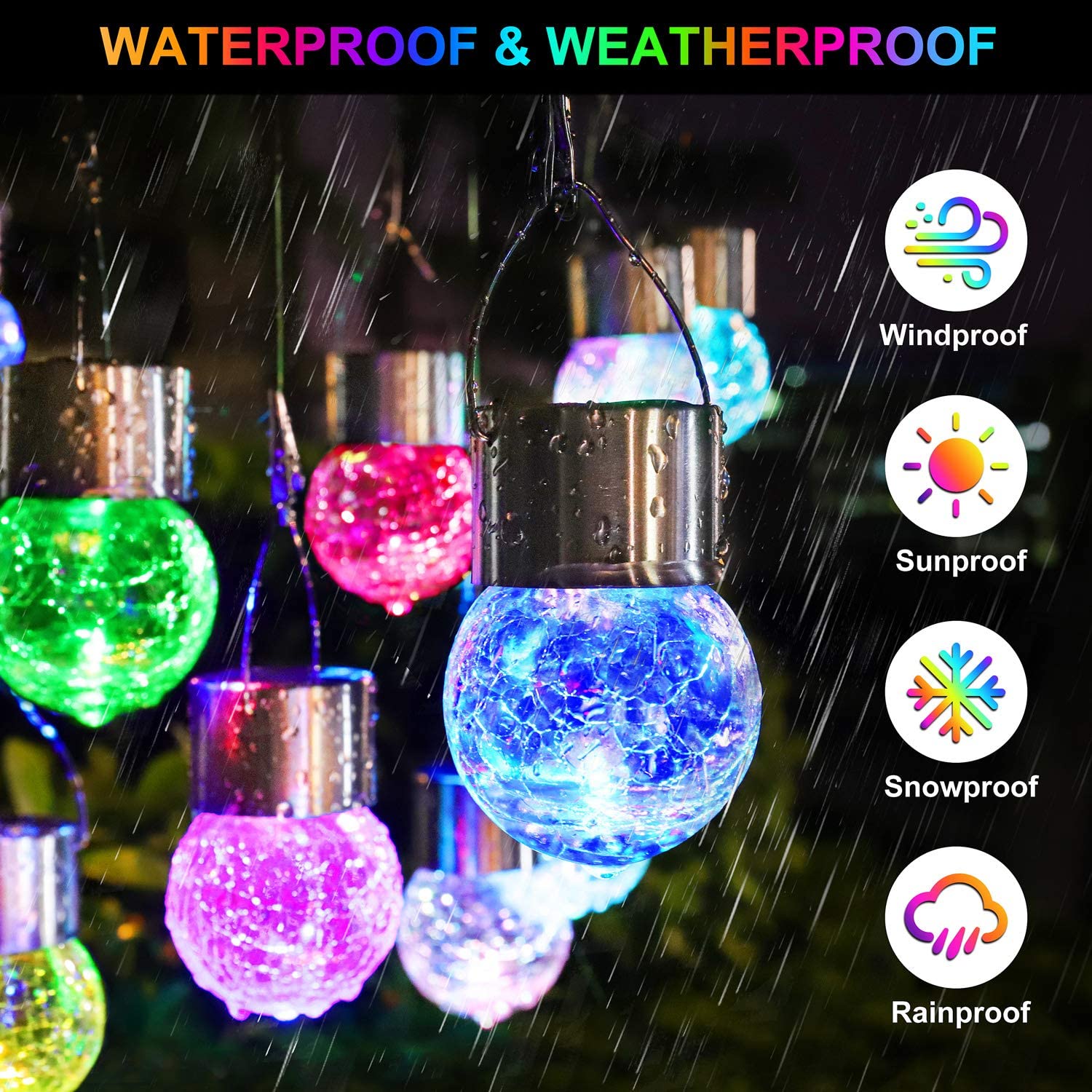 Maxvolador 12-Pack Hanging Solar Lights Outdoor, Decorative Cracked Glass Ball Light, Solar Powered Waterproof Globe Lighting  for Garden, Yard, Patio, Tree, Holiday Decoration(Multicolor),Weatherproof