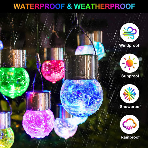 Maxvolador 12-Pack Hanging Solar Lights Outdoor, Decorative Cracked Glass Ball Light, Solar Powered Waterproof Globe Lighting  for Garden, Yard, Patio, Tree, Holiday Decoration(Multicolor),Weatherproof