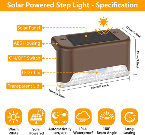 Maxvolador 20-Pack Solar Deck Lights, Solar Powered Step Light Waterproof, LED Outdoor Fence Lighting Bronze Finished for  Stairs Decks Patio Path Yard Garden Decor, Warm White，Solar powered step light-specification