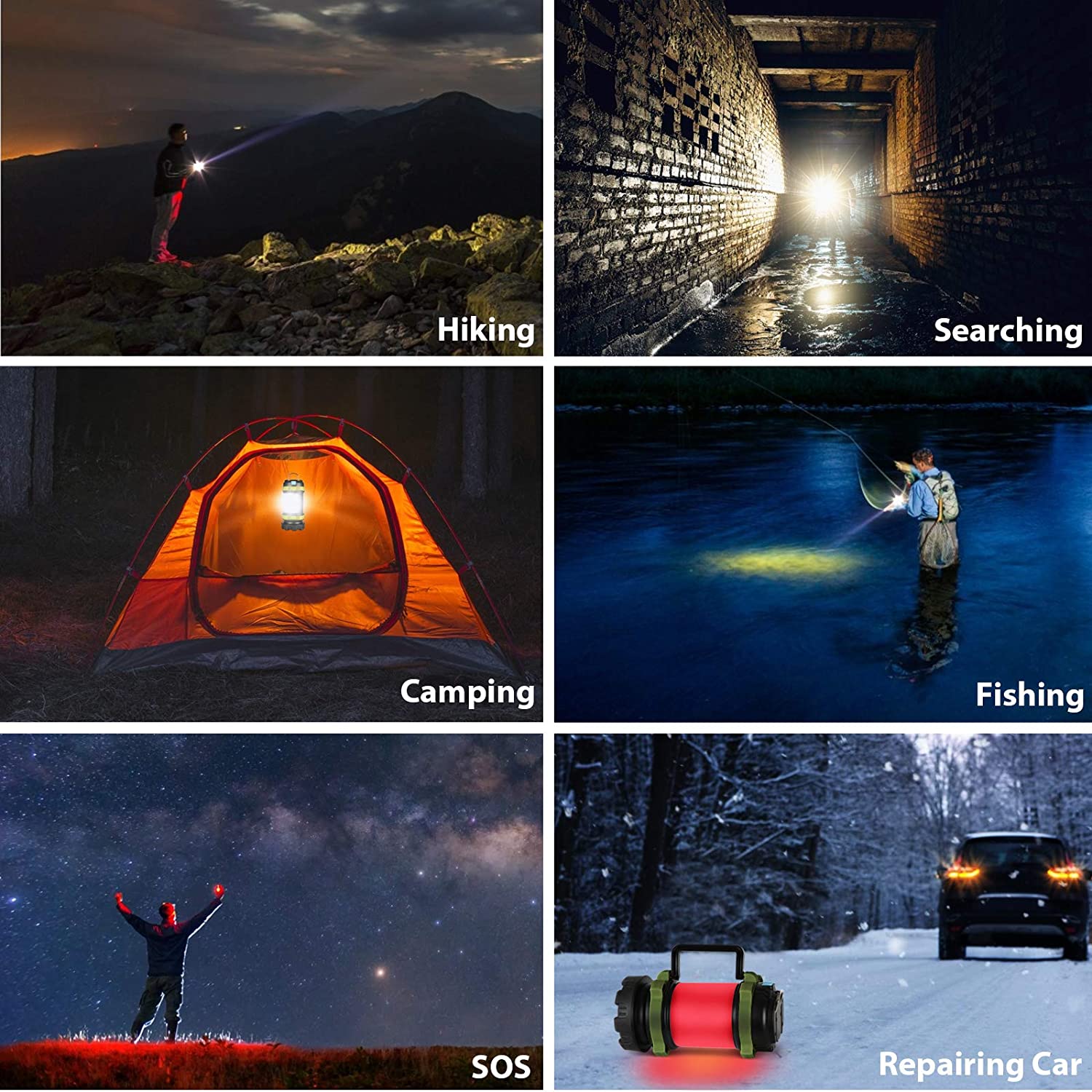 Maxvolador 2 Pack Camping Lantern, Outdoor Led Camping Lantern, Rechargeable Flashlights with 1000LM, 6 Modes, 4000mAh Power Bank, IPX5 Waterproof Portable Emergency Camping Light for Hurricane Survival Hiking,Searching,Camping,Fishing,SOS,Repairing car
