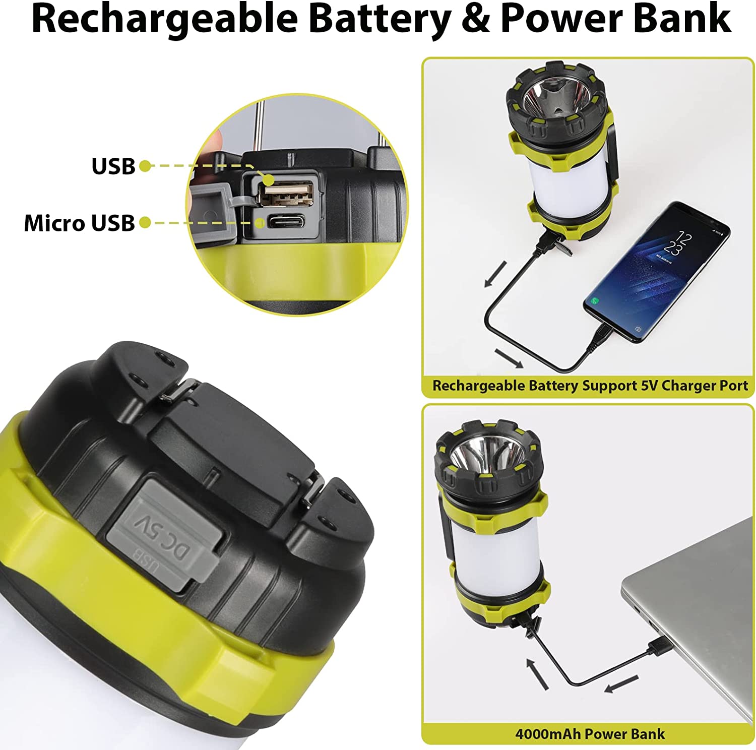 Maxvolador 2 Pack Camping Lantern, Outdoor Led Camping Lantern, Rechargeable Flashlights with 1000LM, 6 Modes, 4000mAh Power Bank, IPX5 Waterproof Portable Emergency Camping Light power bank