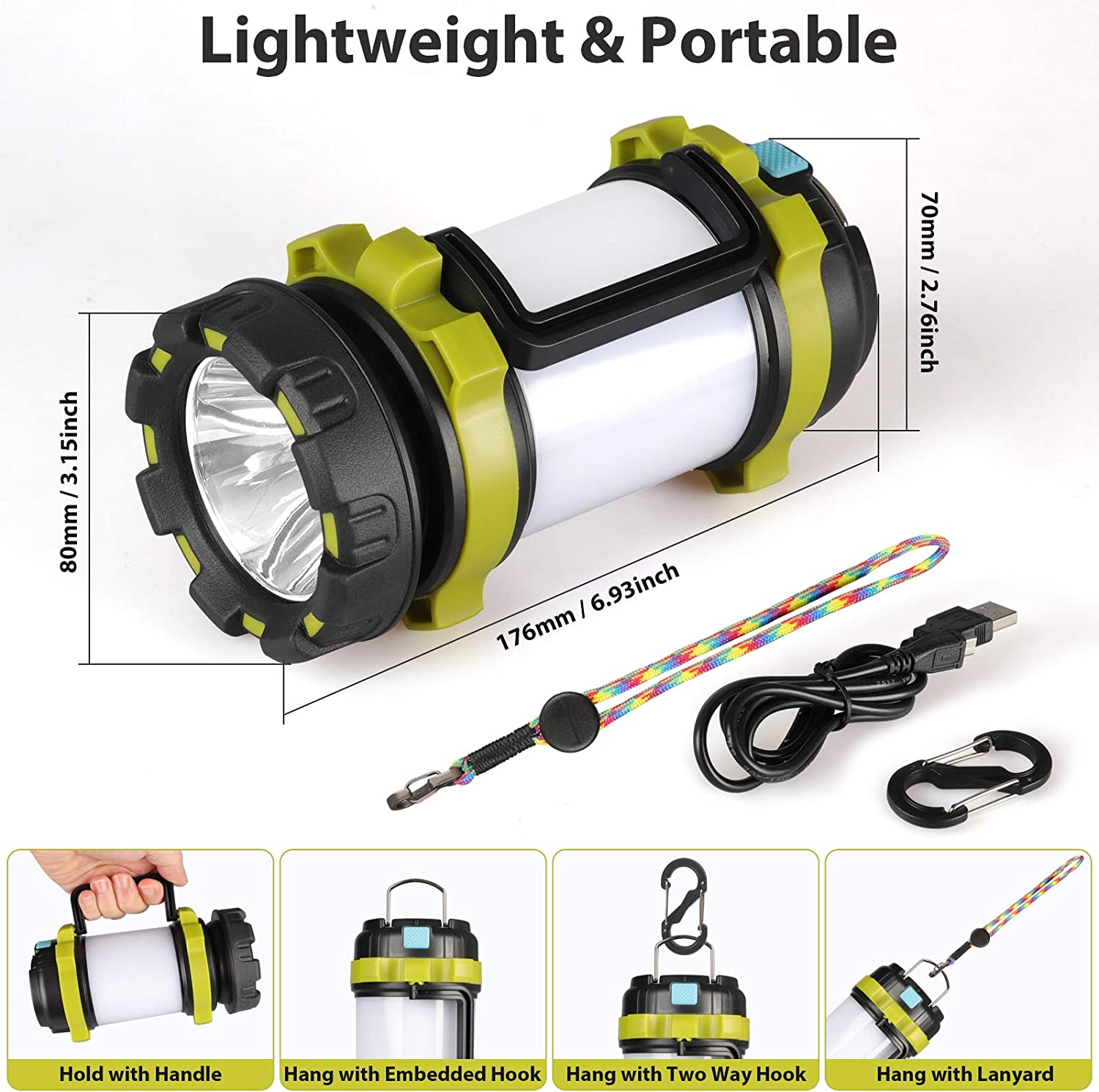 Maxvolador 2 Pack Camping Lantern, Outdoor Led Camping Lantern, Rechargeable Flashlights with 1000LM, 6 Modes, 4000mAh Power Bank, IPX5 Waterproof Portable Emergency Camping Light standard size