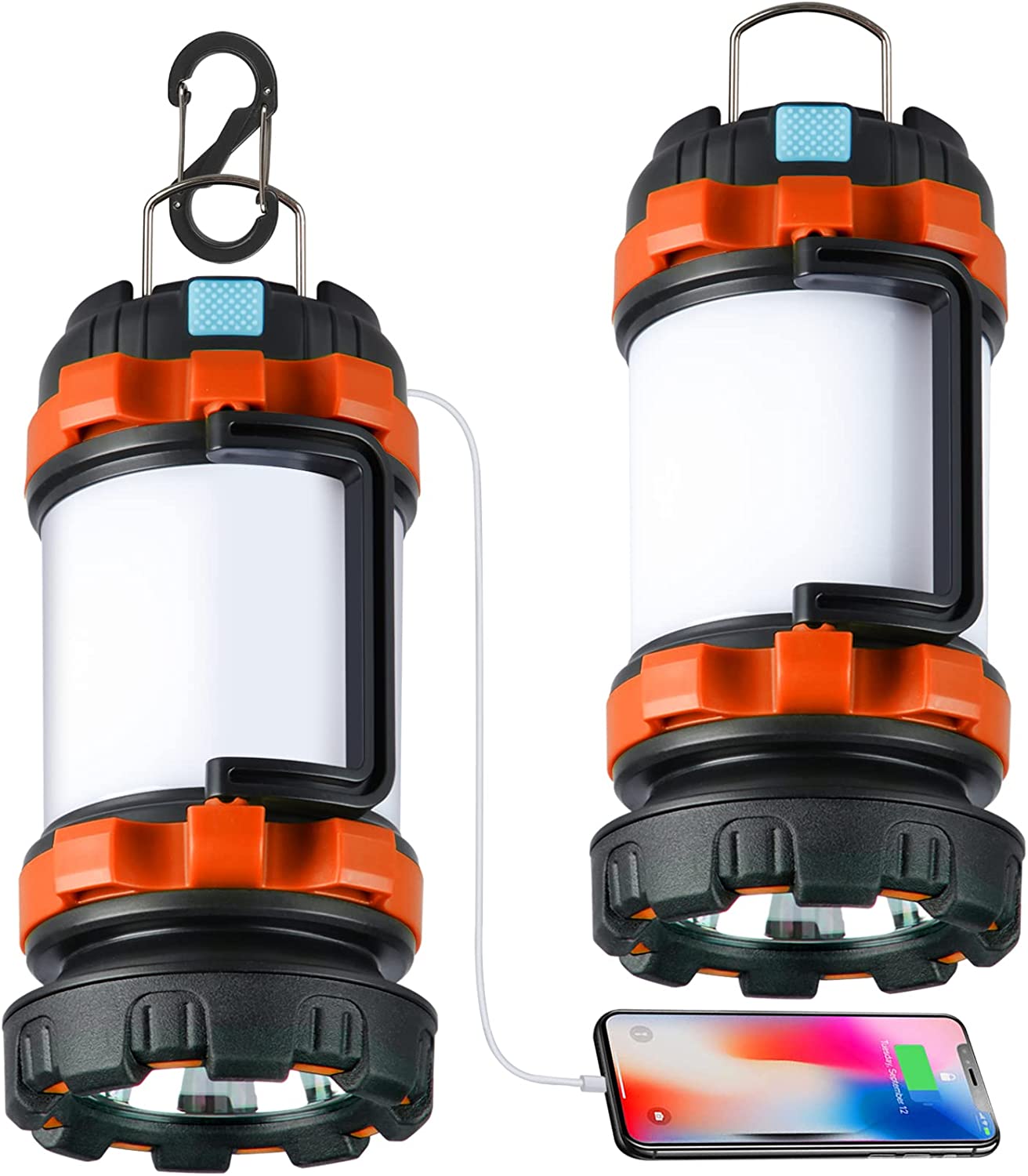 Maxvolador 2 Pack Camping Lantern, Outdoor Led Camping Lantern, Rechargeable Flashlights with 1000LM, 6 Modes, 4000mAh Power Bank, IPX5 red Waterproof Portable Emergency Camping Light 