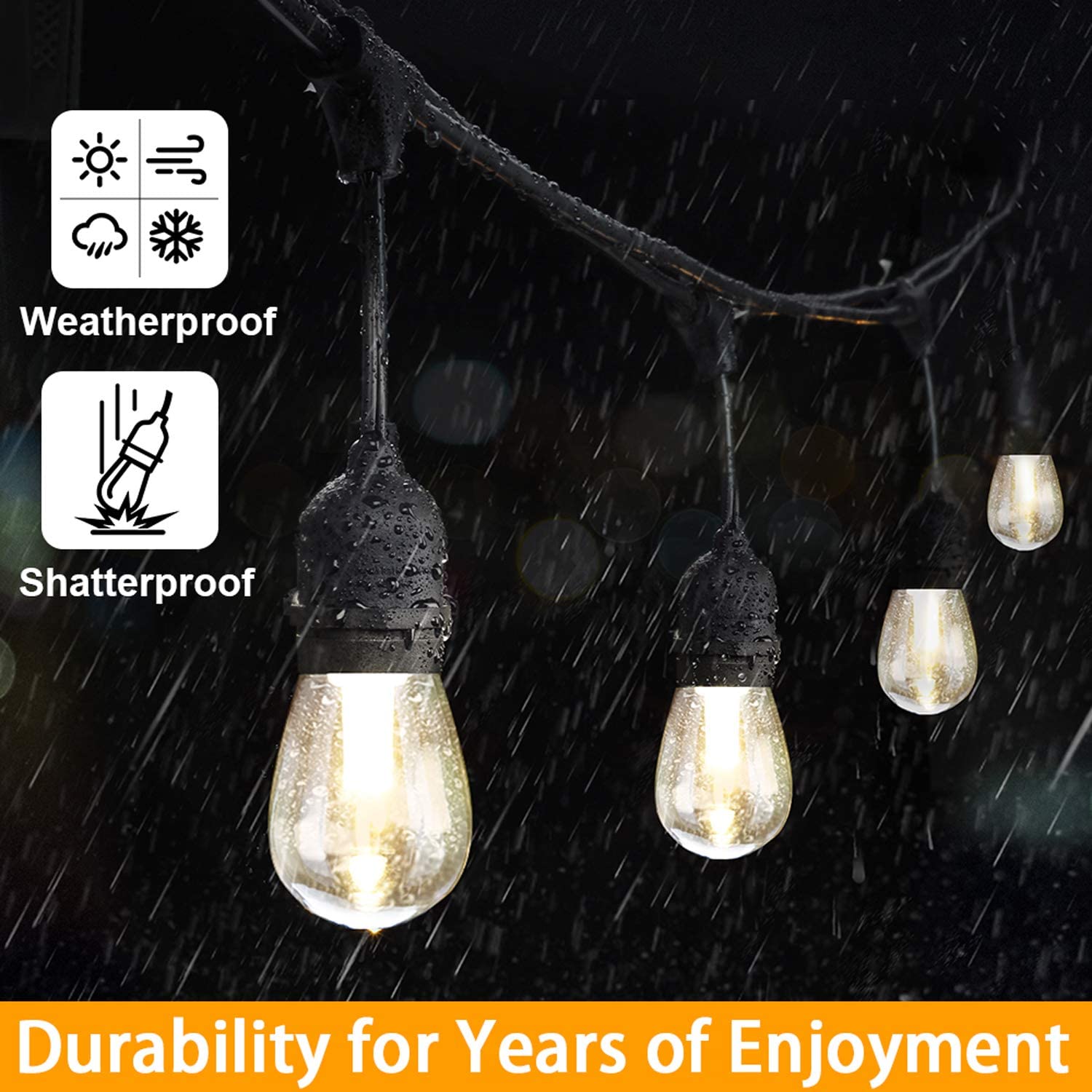 Maxvolador 3-Color in 1 Dimmable Solar String Lights Outdoor,48ft LED Patio String Lights with Remotes,15 Hanging Sockets,Waterproof Shatterproof,Warm White Daylight White Lights for Backyard