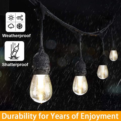Maxvolador 3-Color in 1 Dimmable Solar String Lights Outdoor,48ft LED Patio String Lights with Remotes,15 Hanging Sockets,Waterproof Shatterproof,Warm White Daylight White Lights for Backyard